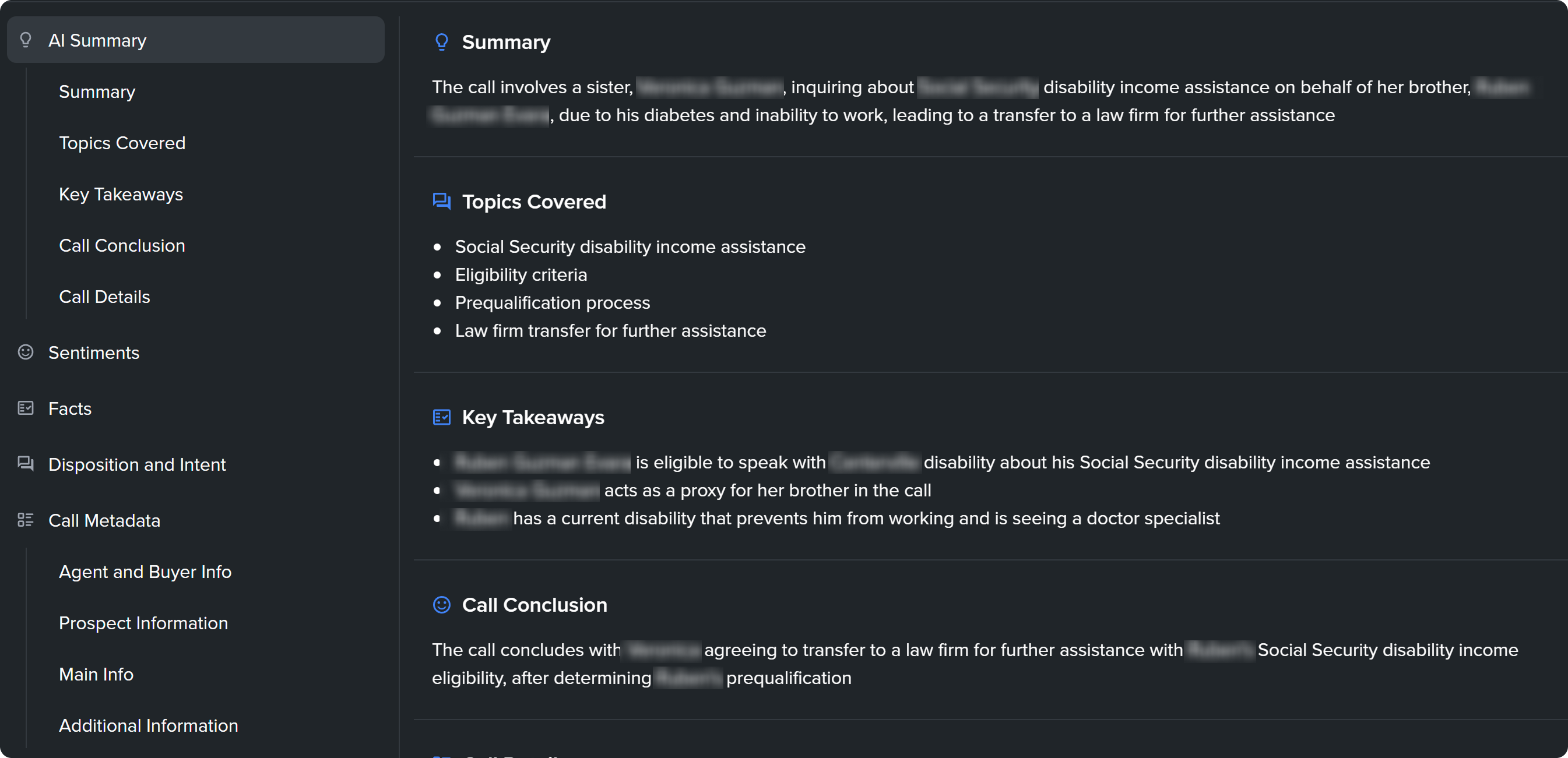 Facts extraction interface showing extracted insights