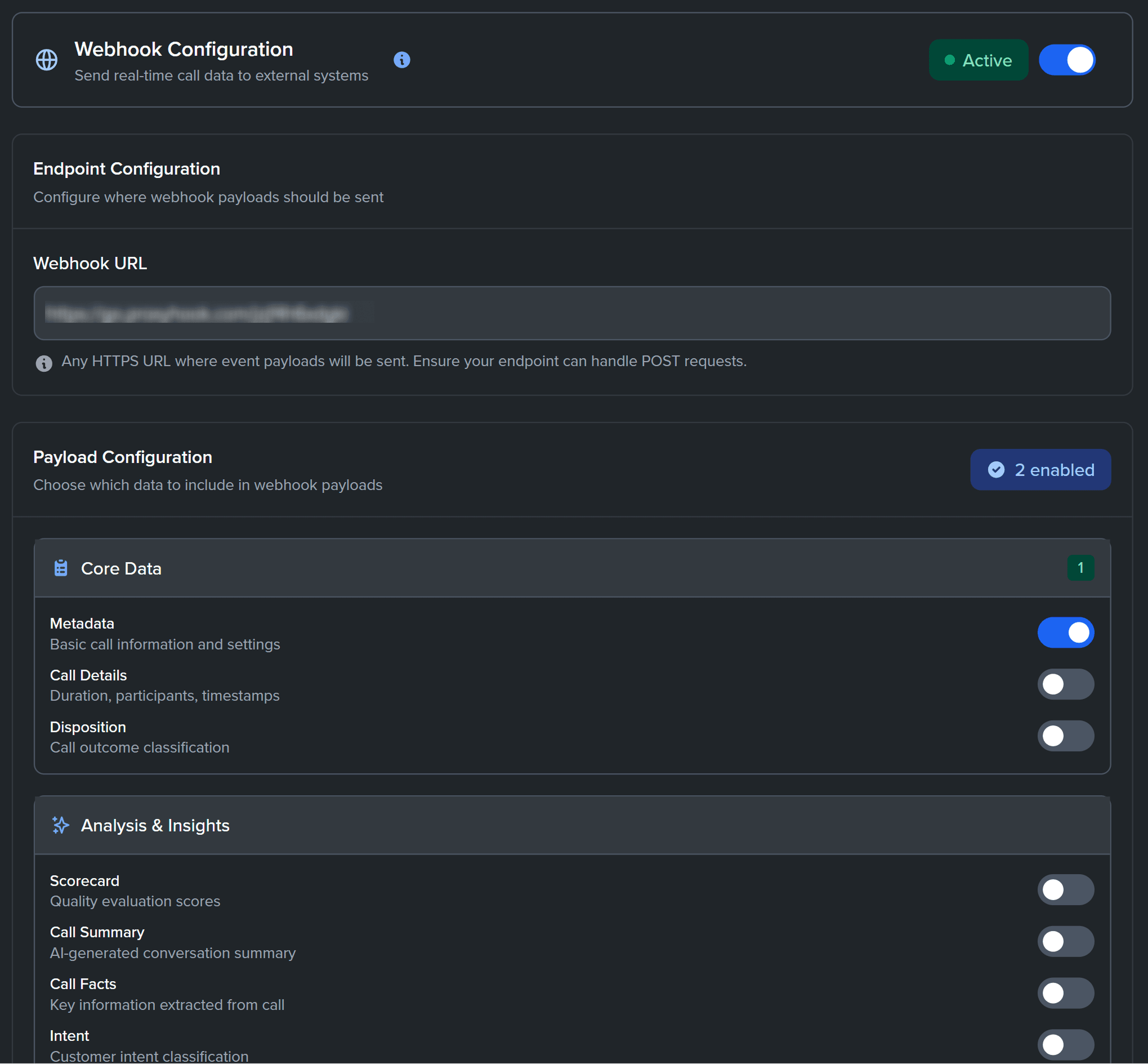 Intent settings interface showing customizable prompts