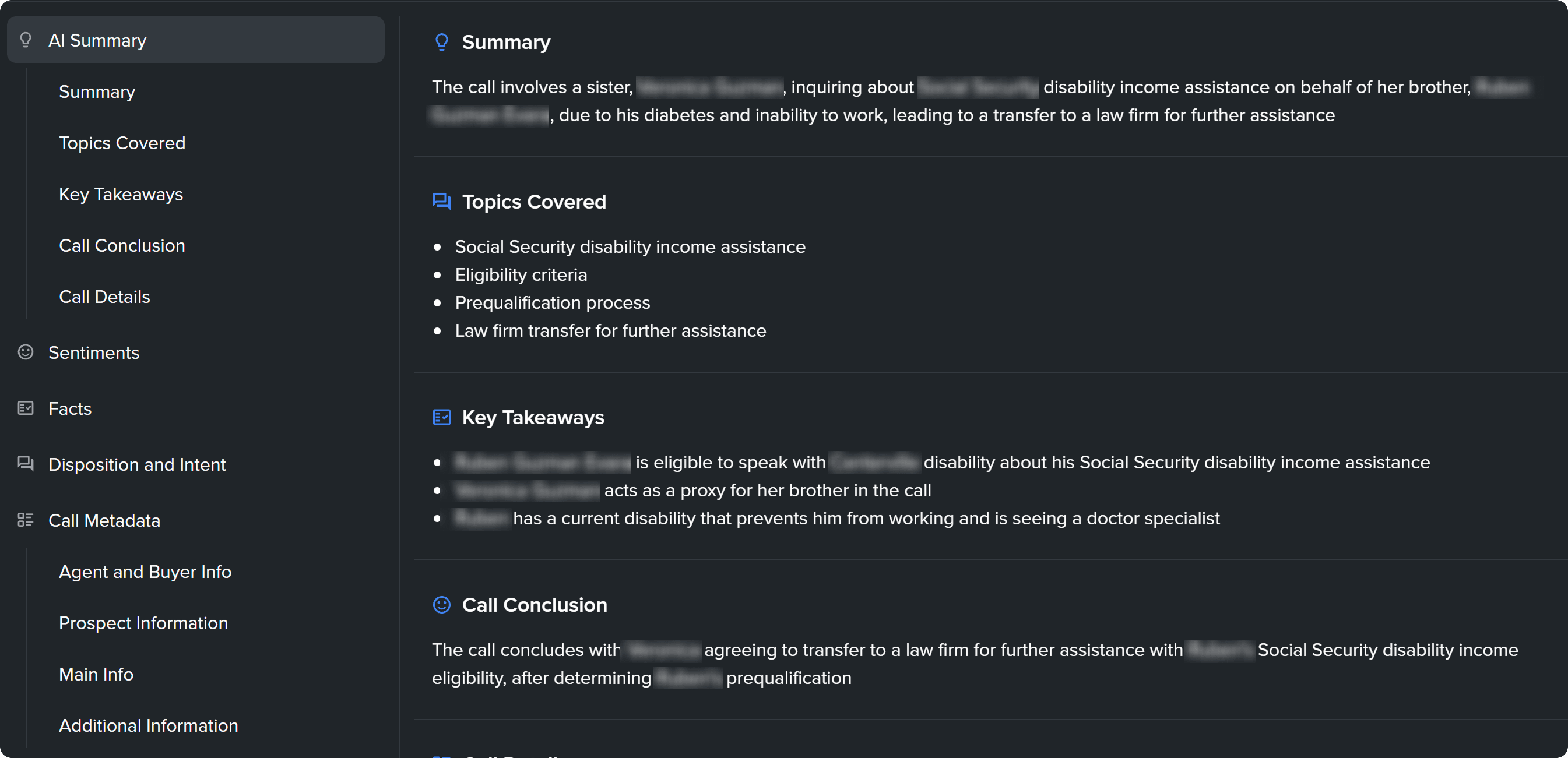 Facts extraction interface showing extracted insights
